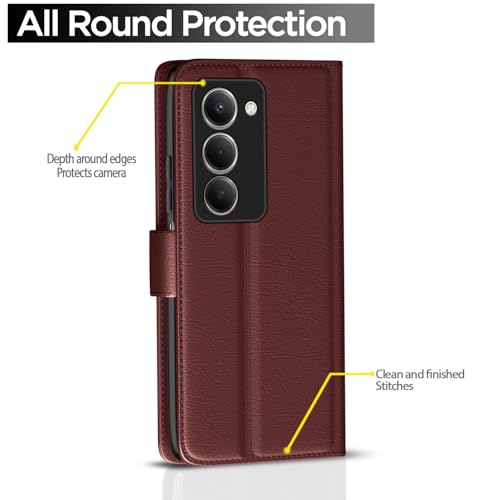 Image of Pikkme Flip Cover for Redmi 15 5G Leather Finish | Inside TPU with Card Pockets | Wallet Stand and Shock Proof | Complete Protection Flip Case(Brown)