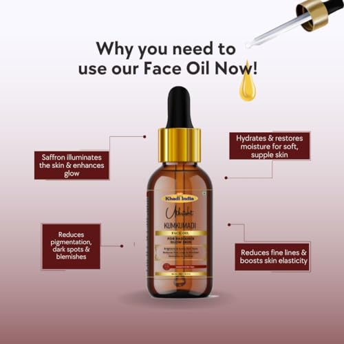 Image of khadi Kumkumadi Face Oil Serum for Glowing Skin, Dark Spots, Pigmentation & Brightening, 30 ml
