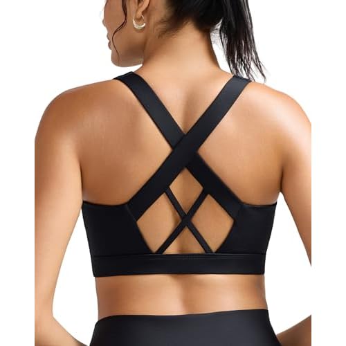 RUNNING GIRL Sports Bra for Women High Support,Molded Cup High Impact Sports Bras with Sewn in Pads A-black X-Large