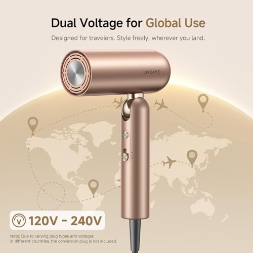 Image of Dreame Pocket Pro Hair Dryer, Dual Voltage Travel Blow Dryer with Diffuser, 1300W Professional HighSpeed Ionic Hair Blower, Fast Drying, Low Noise, Lightweight, No Heat Damage, Global Travel 120V /240V