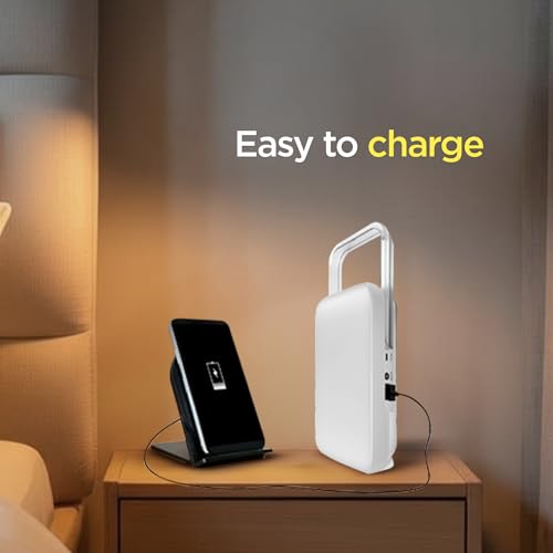 Image of wipro Safari Emergency Rechargeable Led Lantern with 7200 Mah Battery | 122 Individual Led Lights | Brightness Control Feature | in- Built Mobile Charging Point|15 Watt (Pack of 1) White