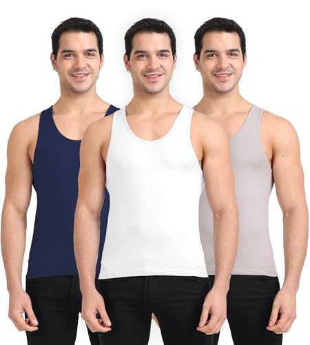Image of Freecultr Cotton Vest for Men Sleeveless Lightweight Solid Round Neck Comfort Vest | Ultra-Soft Breathable Innerwear Sando for Gym, Sports, Workout, and Everyday Wear | Regular Fit and Durable Design