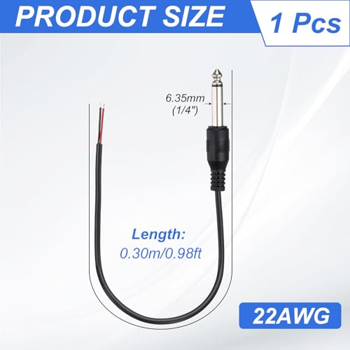 Cable de audio 6.35mm macho a cable abierto 0.3 m miniatura 2