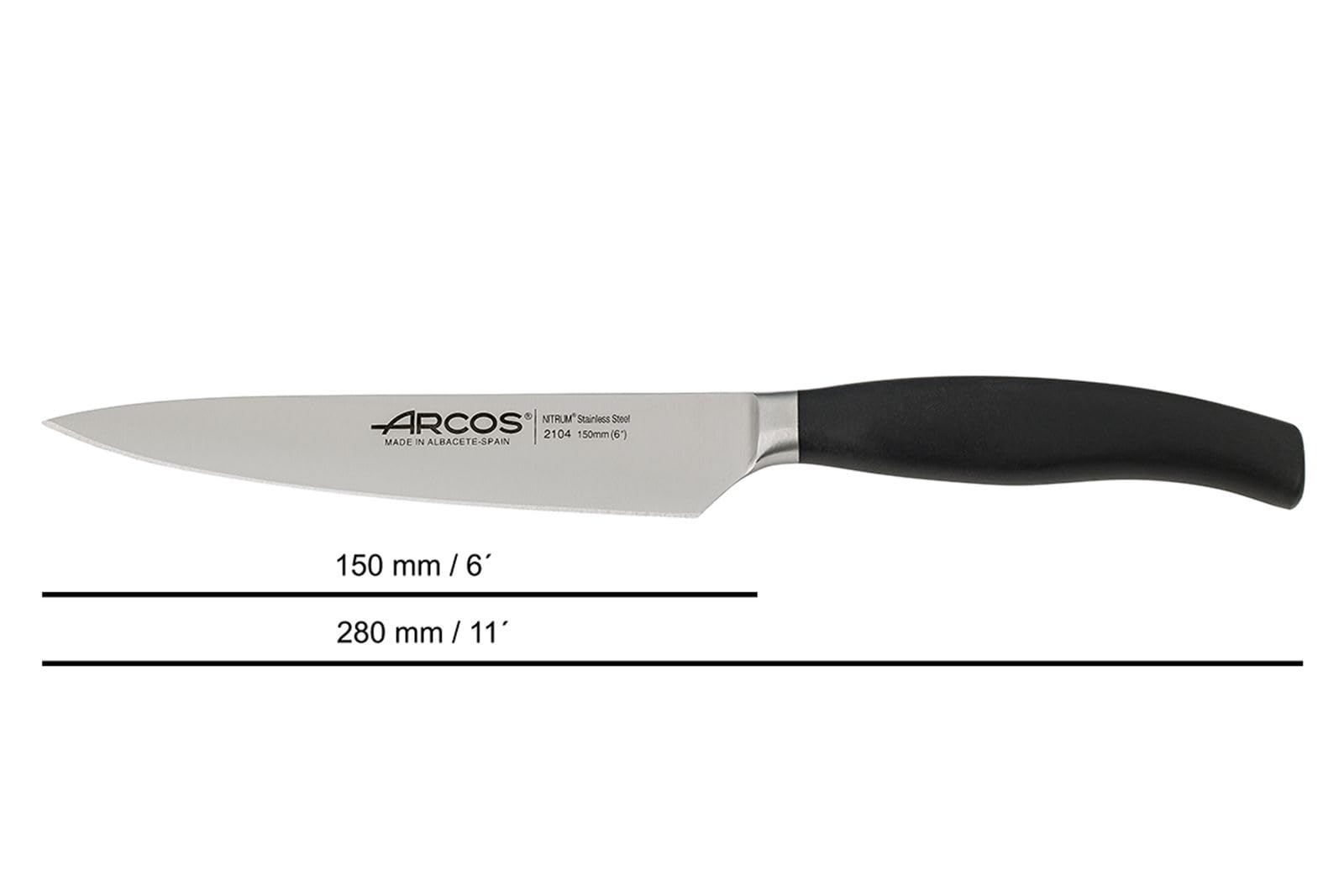 Arcos Serie Clara - Set 4 Cuchillos de Cocina (Mondador + Cocina + Chef + Tijeras) - Acero Inoxidable Forjado NITRUM - Mango Inyectado de Polipropileno - Color Negro