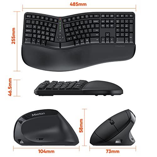 Meetion Ergonomic Wireless Keyboard And Mouse, Ergo Keyboard With Vertical Mouse, Split Keyboard With Cushioned Wrist, Palm Rest, Natural Typing, Rechargeable, Full Size, Windows/Mac/Computer/Laptop #TOP5