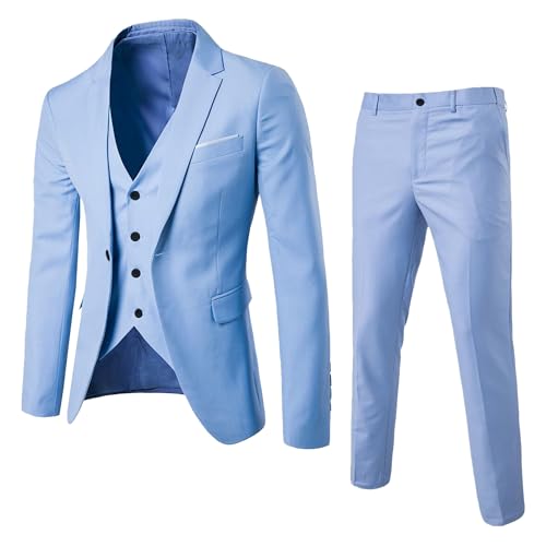 Men’S Slim Fit Suit Tuxedo Set One Button 3-Piece Blazer Dress Business Wedding Party Jacket Vest & Pant