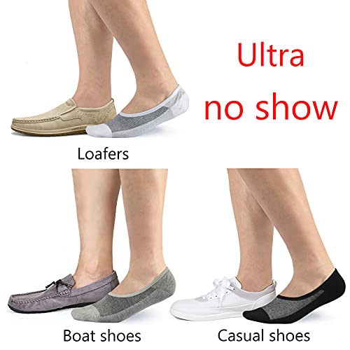 Lo Shokim 6 Pairs No Show Socks Men Breathable Non Slip Low Cut Socks Women Cotton Durable Invisible Socks Loafers (Wy-2Black+2White+2Grey, 10-13) #TOP1