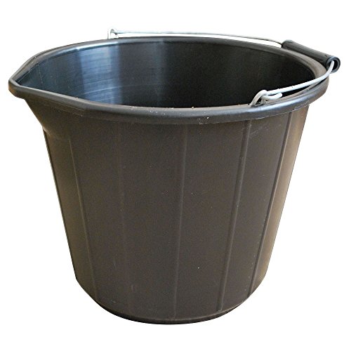 Srendi Black/Yellow Plastic Builders Bucket 3 Gallon 14 Litre Water Mixing Storage Strong with Handle Made in U.K. (Black 1)