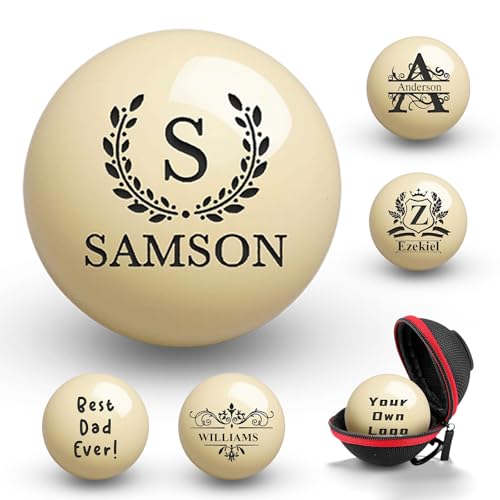 ELULAE Boule de Billard personnalisée avec étui, Gravure de Texte ou Logo, Monogramme personnalisé, Cadeau d'anniversaire pour Papa, Mari, Amateur de Billard, Boule de 57 mm,