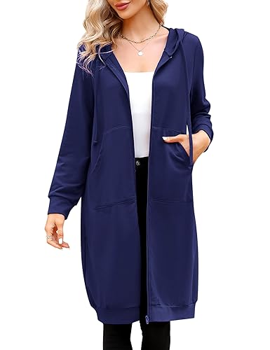 MISSKY Women's Casual Long Hoodies with Pockets Tunic Sweatshirt Outerwear Jacket