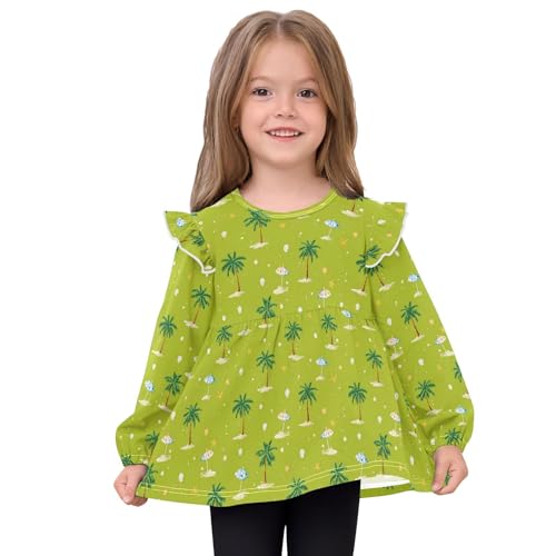 Palm Trees Parasols Girls Shirts Cotton Long Sleeve Ruffle Toddler Tee Tops3