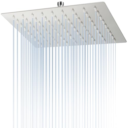 ILIKEPOW Rain Shower Head 8 inch Square Large Rainfall Overhead Fixed Shower Head, 304 Stainless Steel, Chrome