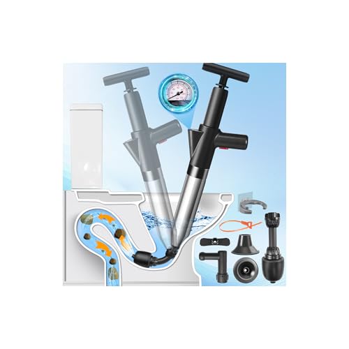 Hochdruck Abflussreiniger Pumpe mit Luftdruckanzeige, Rohrreiniger Druckluft mit 4 Saugnäpfen, Schwarz Toiletten Pömpel für Waschbecken, Toiletten, Badezimmer, Dusche, Küche
