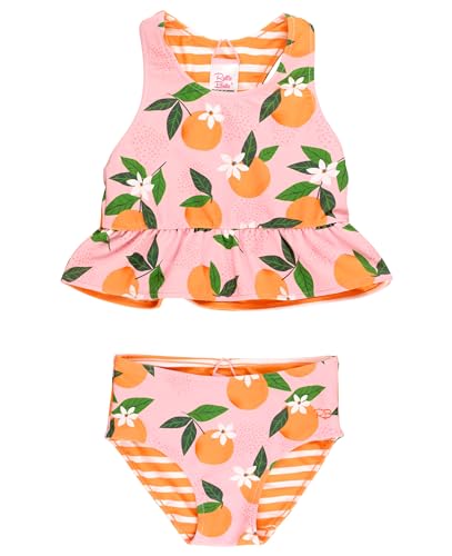 RuffleButts Baby/Toddler Girls UPF50+ Sun Protected Reversible Peplum 2 Piece Sleeveless Tankini