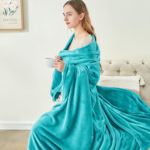 Image of BEDELITE Fleece Blanket Teal Throw Blanket for Couch & Bed, Luxury Plush Cozy Fuzzy Blanket 50 inch x 60 inch, Super Soft Warm Lightweight Throw Blanket for Travel Camping