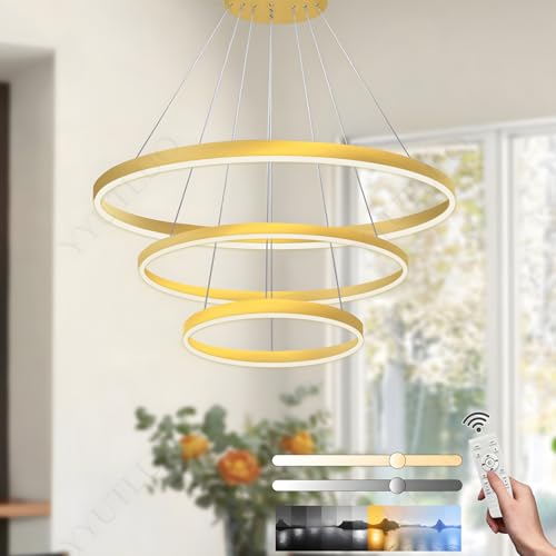 Lustre LED moderne 3 anneaux suspension plafond salon intensité variable