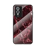 TIANYUE Custodia per vivo Y76/76s Sottile e Slim Marmo Cover Posteriore in Vetro Temperato con Bordo in TPU Protettiva Cover per vivo Y76/76s (Rosso)