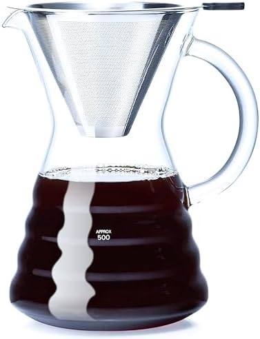 Unbreakable - Pour Over Coffee Maker with Permanent Stainless Filter 27 fl oz, Thickened Heat-Resistant Borosilicate Glass Dripper Coffee Brewer, Stovetop Safe - Thumbnail 5
