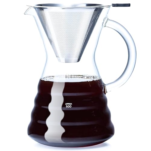 Comparison: Best Pour Over Process 4 Unbreakable - Pour Over Coffee Maker with Permanent Stainless Filter 27 fl oz, Thickened Heat-Resistant Borosilicate Glass Dripper Coffee Brewer, Stovetop Safe