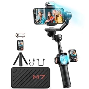 hohem iSteady M7 Gimbal Stabilizer for iPhone, Phone Gimbal with AI Tracking, 1.4″ Detachable Touchscreen Remote, Built-in Extension Rod, Fill Light, Phone Stabilizer for Video Recording, YouTube