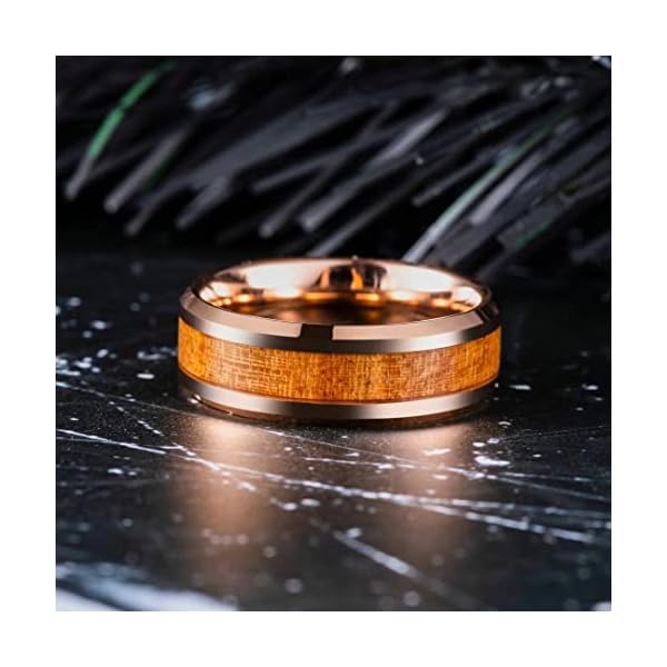 King Will Nature Tungsten Carbide Wedding Ring 8mm Koa Wood Inlay Rose Gold High Polished Comfort Fit 10 - Image 3