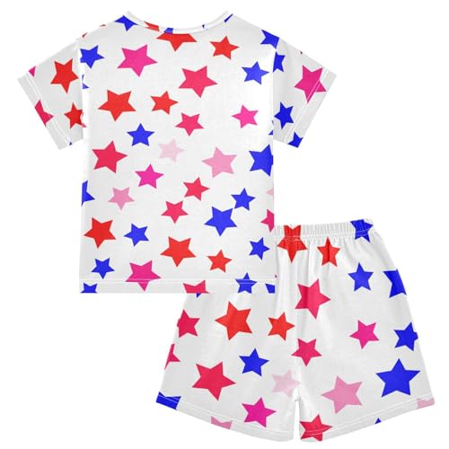 Star Blue Red Pajama Set Short Sleeve Nightwear Soft Clothes Set Summer Pajamas Cotton 5Y2