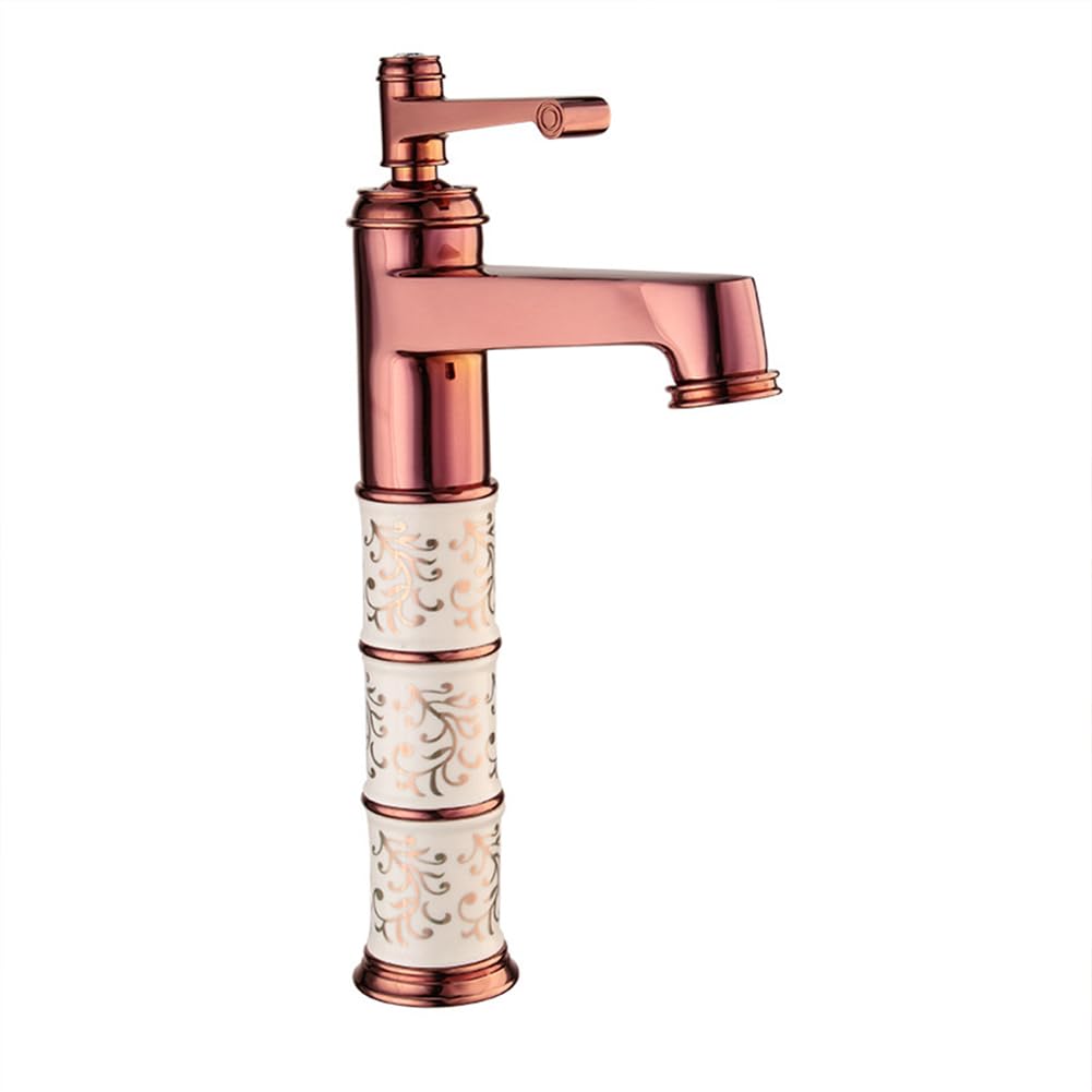 Grifo De Baño Grifo Lavabo Alto, Estilo Vintage Retro Latón Monomando Mezclador De Lavabo, Ajustable Para Agua Fría Y Caliente, Oro Rosa