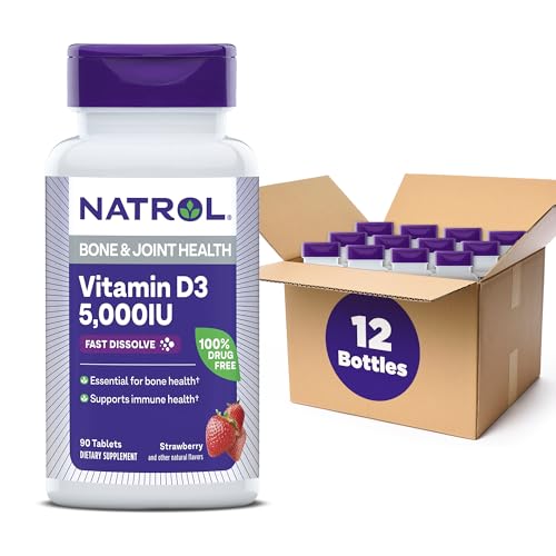Natrol Vitamin D3 Fast Dissolve Tablets, 5000 IU, 90 Count (Pack of 12)