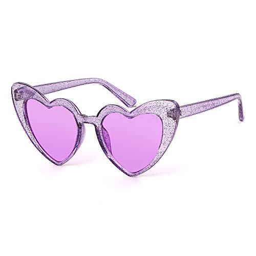 GIFIORE Heart Shaped Sunglasses for Women,Vintage Cat Eye Retro Oversized Clouts Glasses Violet(Purple Glitter)