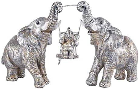 Elephant Statue.Silver Elephant Decor for Women,Mom Gifts.Elephant Figurines Brings Good Luck, Health, Strength.Decoration Ornaments for Living Room,Table Centerpiece, Shelf, Office Decor (Silver)