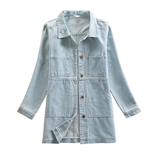TJLSS Chaqueta Vaquera for Mujer de Primavera y otoño, Pantalones Vaqueros de Manga Larga Informales Holgados, Prendas de Vestir de Talla Grande, Abrigo Cortavientos for Mujer (Color : Light Blue, S