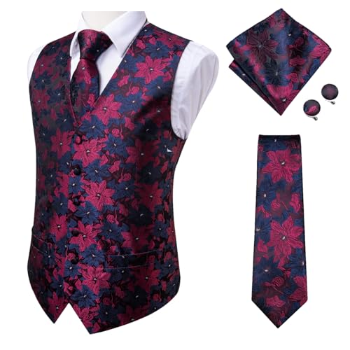 Men’s Silk Vest Set – Formal Paisley Waistcoat with Tie, Pocket Square & Cufflinks for Wedding or Party