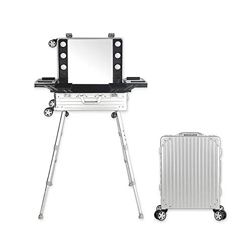 Preisvergleich Produktbild Cpippo Kosmetikkoffer mit Musik Trolley Visagistenkoffer Makeup Alutrolley Beauty Case Schminkkoffer Schminktisch Kosmetikspiegel LED Beleuchtung