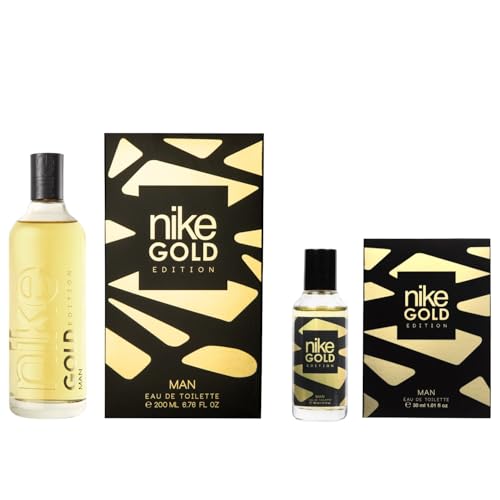 NIKE - Gold Edition Promoción 200 ml + 30 ml, Colonia Hombre, Pack 2 Productos, Eau de Toilette Natural y Masculina, Aroma Cítrico Especiado, Fragancia Fresca, Elegante y de Larga Duración