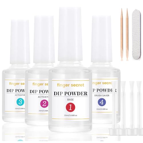 Dip Powder Gel Set 4pcs 20ml Top & Base Coat, Activator, Brush Saver, DIY Manicure, No Lamp Needed