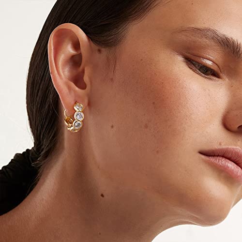 MTMY Huggie Hoop Earrings 14K Gold Plated Cubic Zirconia Dainty Simple Cute Beads Elegant CZ Circle Small Hoop Earring for Women Minimalist Handmade Hypoallergenic Jewelry3