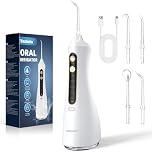 Idropulsore orale senza fili, portatile, impermeabile IPX7, elettrico, con 5 modalità e 4 ugelli, serbatoio dell'acqua da 320 ml, idropulsore dentale per rimuovere residui di cibo e pulire i denti