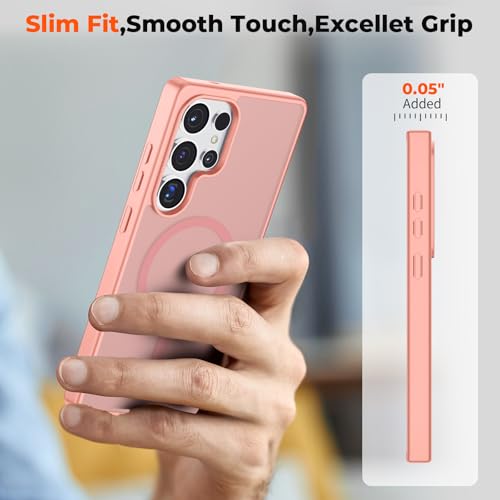 Image of SUPFINE Magnetic for Samsung Galaxy S25 Ultra Case with Screen Protector, (Built-in Magnets) (Military Grade Drop Protection) Slim Translucent Shockproof Phone Case,Light Pink