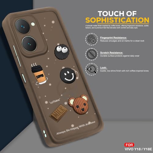 Image of AESTMO Back Case Cover for Vivo Y18 / Y18E Cover | Cute Fun Cartoon 3D Ball | Coffee Silicone Case | Full Body Protection | Camera Protection Back Cover for Vivo Y18 / Y18E (Brown)