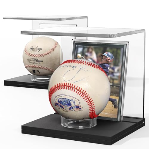 NIUBEE Baseball Display Stand and Card Holder, Acrylic Baseball Stand with Black Base, Suitable for Golf Ball,Softball,Tennis Ball (2-Pack)