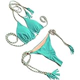 Traje de baño mujer verano sexy playa bloque color bloque colgante cuello atar espalda descubierta bikini split traje de baño conjunto, M