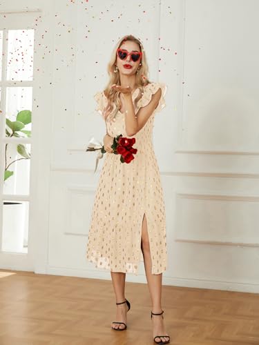 Image of GRACE KARIN 2026 Womens Summer Dresses V Neck Ruffle Sleeve Floral Boho Beach Dress A-Line Swing Midi Wedding Guest Sundress