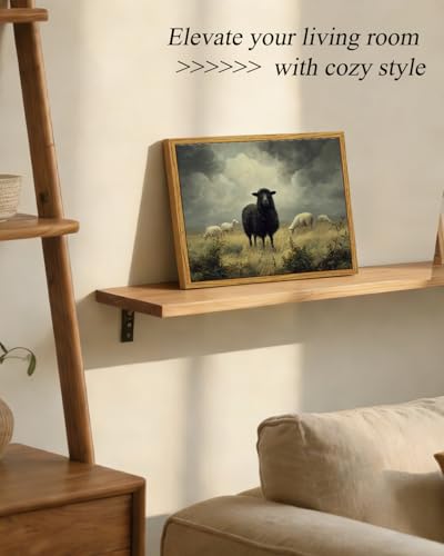Image of ARPEOTCY Vintage Framed Canvas Wall Art, Farmhouse Black Sheep Wall Decor, Rustic Art Prints Home Decorations, Retro Antique Small Paintings for Living Room Bedroom Office Shelf Decor, 8x10 inch