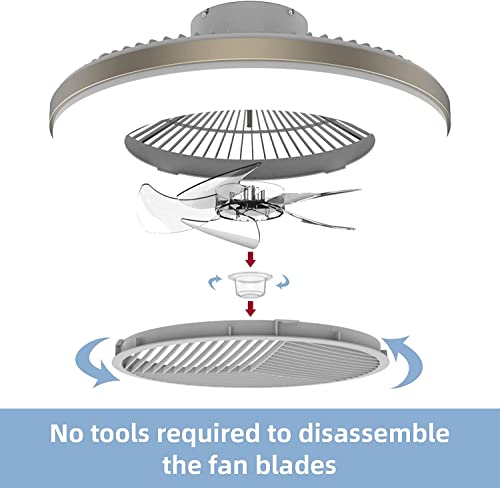 Jhhf Ceiling Fan With Lights Remote Control,Dimmable Fan Lighting, 20'' Enclosed Bladeless Fan, Semi Flush Mount,2.4Ghz Wi-Fi Bluetooth&App Controlled Works With Alexa And Google Assistant (Ash Gold) #TOP2