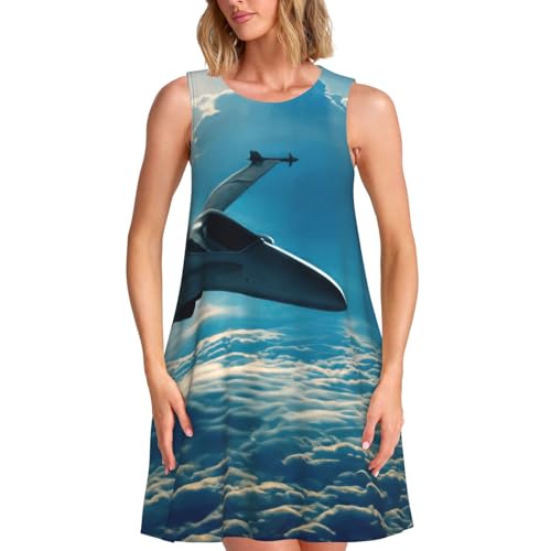 Robe d'été sans manches motif avions de combat pour femme