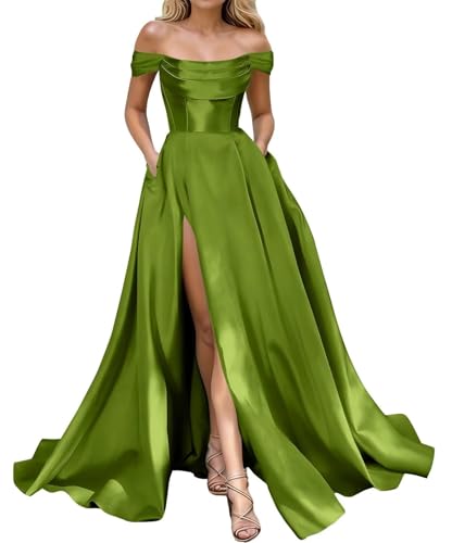 Robe de soirée formelle en satin à épaules dénudées fendue style corset