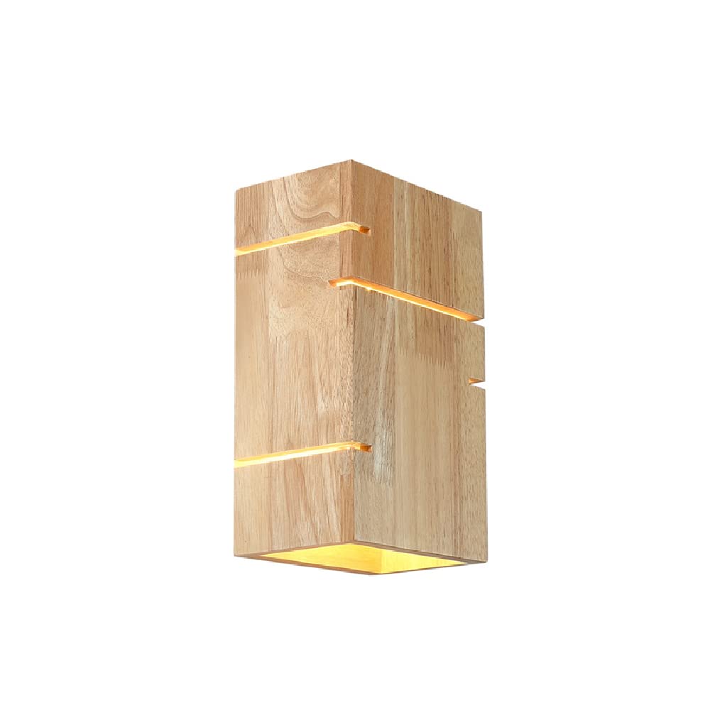 SXSCARKX E26/E27 Square Solid Wood Lamp Body Wall Sconces Japanese Countryside Hollow Out Design Lights Suitable for Bedside and Mirror Cabinet Light Fixtures