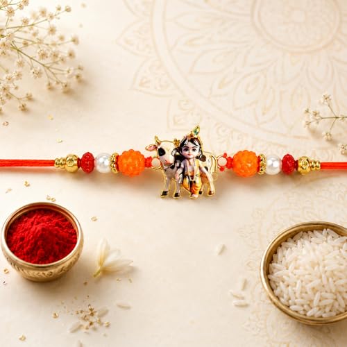 Image of Oblivion Rakhi For Brother - Elegant Stylish God Designer Rakhi with Beads and Silver Colour Pooja Coin, Tilak Set & Greeting Card - Traditional Raksha Bandhan Combo for Bhai