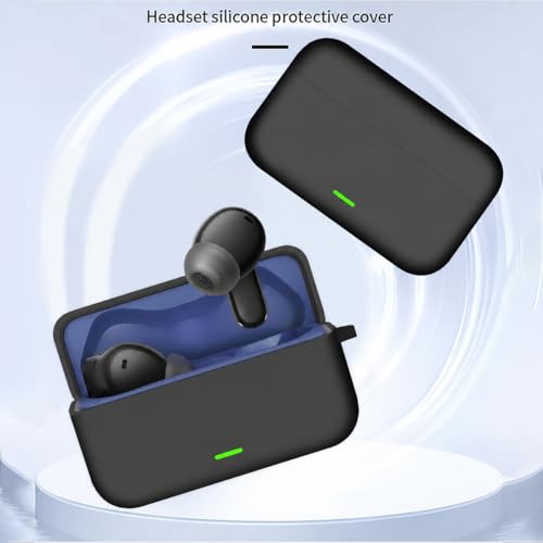 Image of Aniex Silicone Case Cover for realme Buds T500 Pro, Shockproof, Anti-Slip, Dustproof, Scratch Resistant, with Carabiner Hook, Full Body Protection (Black)