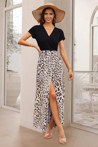 Image of Newshows Women's 2026 Lightweight Summer Wedding Guest Beach Vacation Casual V Neck Split Flowy Maxi Dress